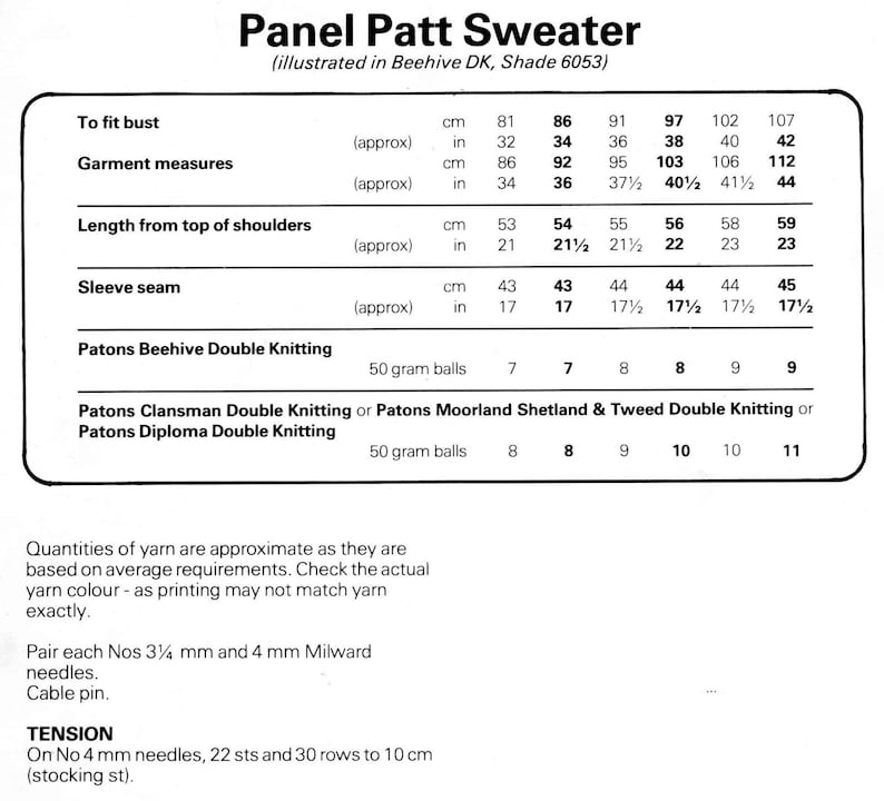 Vintage Ladies Panel Patt Sweater / Jumper, 3242 Bust, DK, Knitting Pattern 80s PDF Patons 7773 image 2