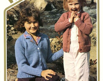 Vintage Girls Cardigan, Chunky, 24"-30" Chest, Knitting Pattern, 70s (PDF) Wendy 2144