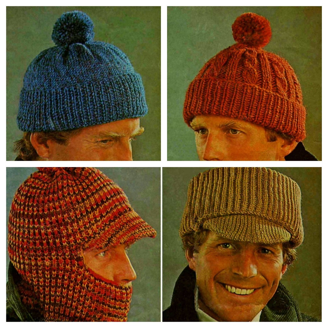 Vintage Mens Hats in Three Styles 4ply DK & Chunky Etsy