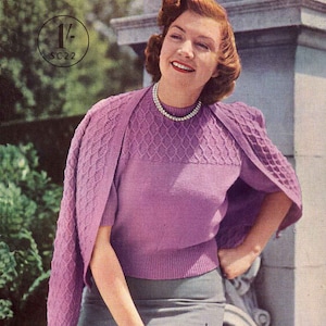 Vintage Ladies Larger Sizes 37&quot;-44&quot; Bust,Twin Set Jumper & Cardigan, Dress, Vests, Bedjacket, Knitting Pattern, 50s (PDF) Stitchcraft 22