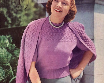 Vintage Ladies Larger Sizes 37"-44" Bust,Twin Set Jumper & Cardigan, Dress, Vests, Bedjacket, Knitting Pattern, 50s (PDF) Stitchcraft 22