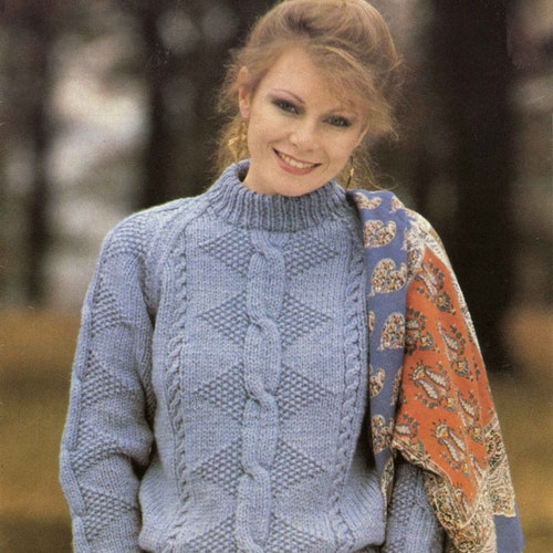 Womens Sweater Knitting Pattern PDF Ladies Lacy Patchwork - Etsy