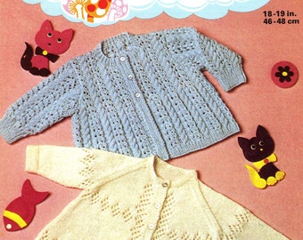 Vintage Baby Coat / Cardigan in 2 Styles, Cable and Diamond, 4ply, 18"-19" Chest, Knitting Pattern 80s (PDF) Patons 1201