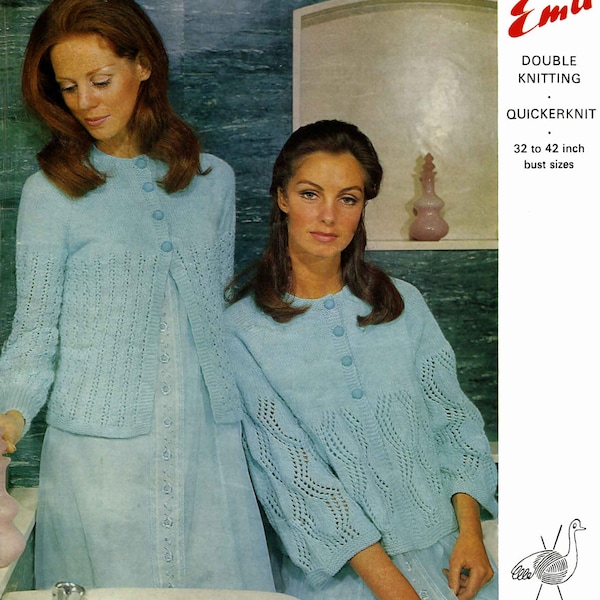 Vintage Ladies Bed Jacket in 2 styles, 32"-42" Bust, DK, Knitting Pattern, 70s (PDF) Emu 2665