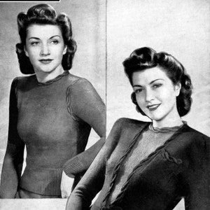 May include: A vintage knitting pattern for a simple twin set, featuring a cable trimmed jumper and cardigan. The pattern is from Weldons Leaflet No. 321 and requires 9 ounces of 3-ply yarn for the jumper and 8 ounces for the cardigan.