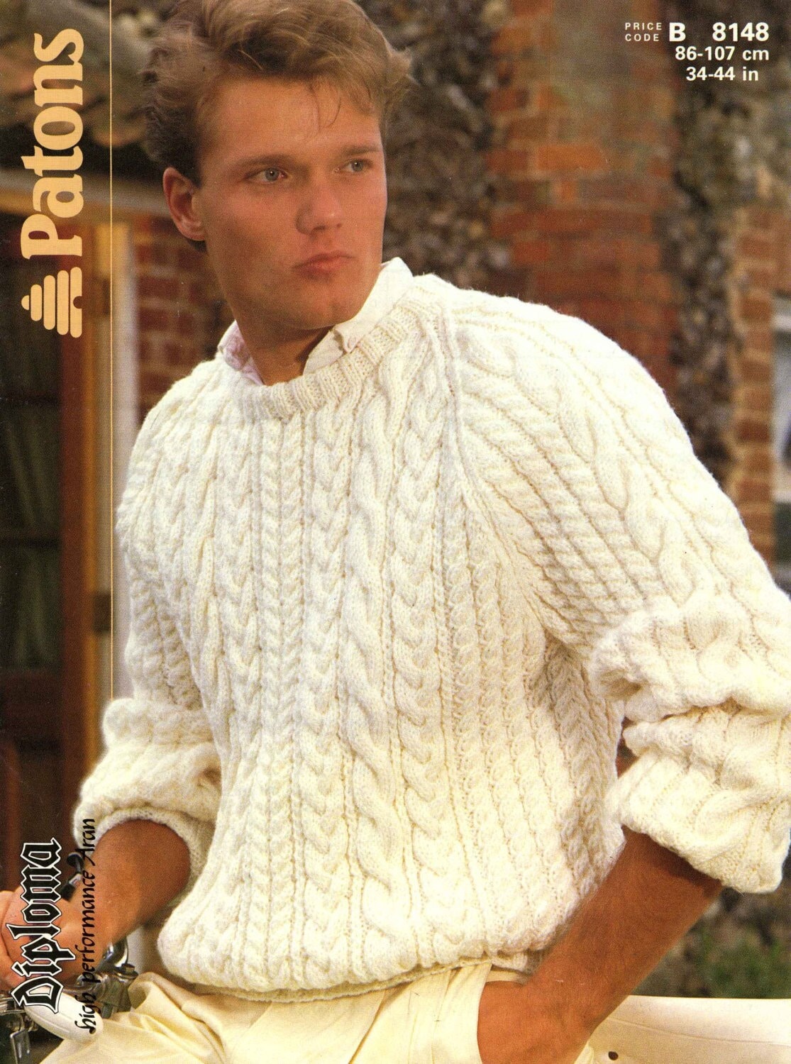 Vintage Men's Cable Sweater, 3444 Chest, Aran, Knitting Pattern