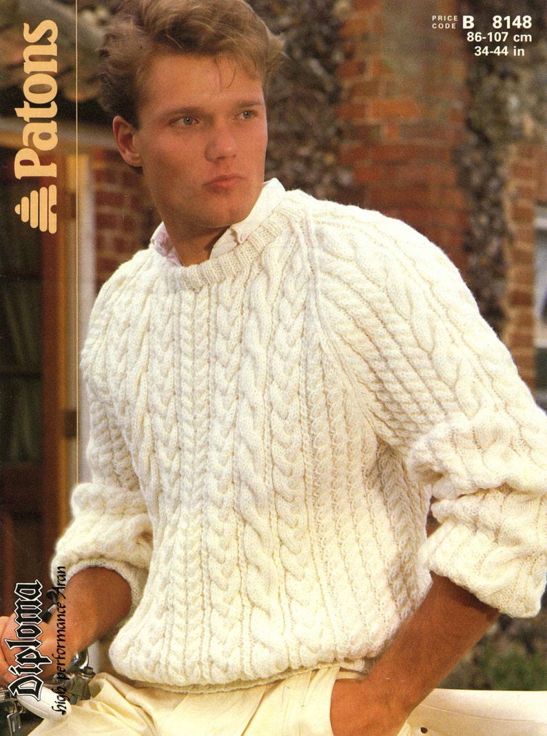 Vintage Men's Cable Sweater Knitting Pattern1960 PDF Etsy