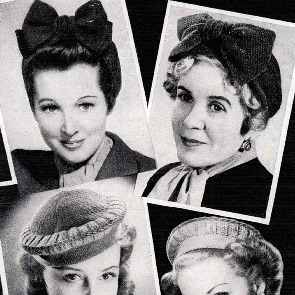 Turbante vintage y sombrero con halo, patrón de tejido en 4 capas y patrón de crochet en 3 capas, años 40 (PDF) Bestway 1188