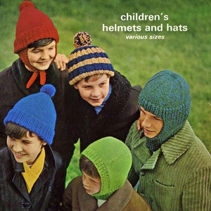 Vintage Boys Cap, Hat, Helmet and Balaclava, Chunky, Knitting Pattern 60s  (PDF) Patons 5077