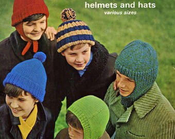 Vintage Boys Cap, Hat, Helmet and Balaclava, Chunky, Knitting Pattern 60s  (PDF) Patons 5077