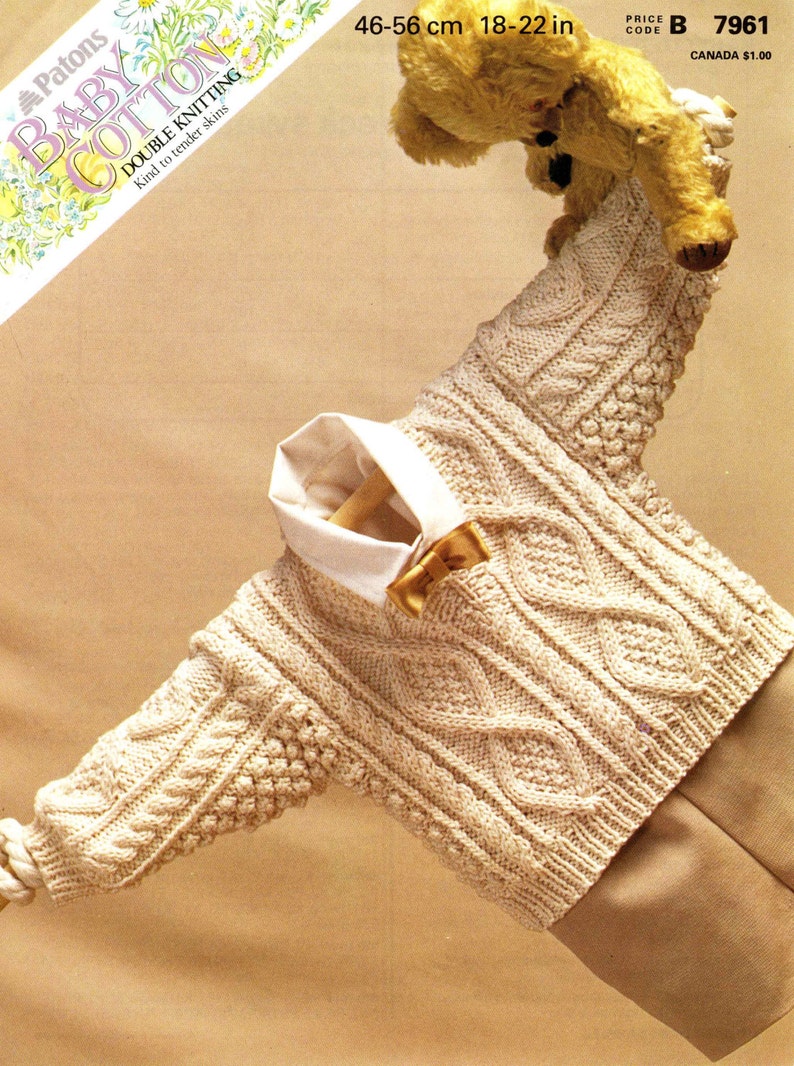 Vintage Baby Aran V Hals Pullover stricken Muster 1960 PDF ...
