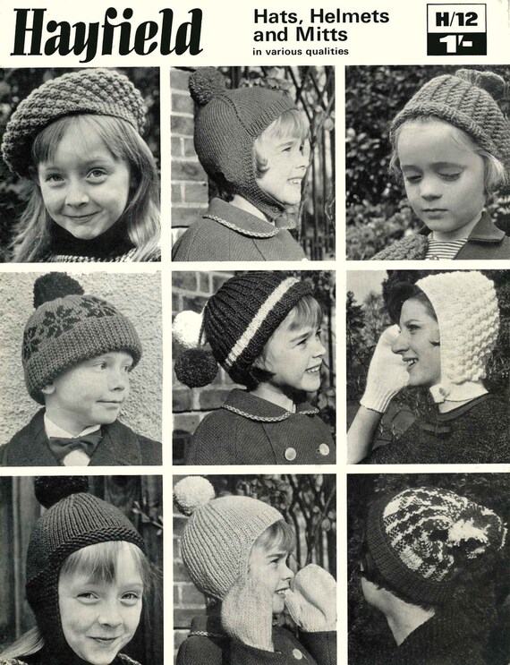 Vintage Children's Hat Helmet and Mitts 