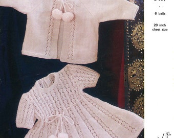 Vintage Baby Dress and Jacket, 3ply, Knitting Pattern, 70s (PDF) Emu 8256