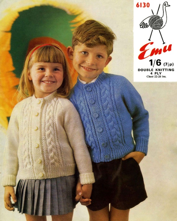 Vintage Boy's and Girl's Cardigan Knitting Pattern | Etsy
