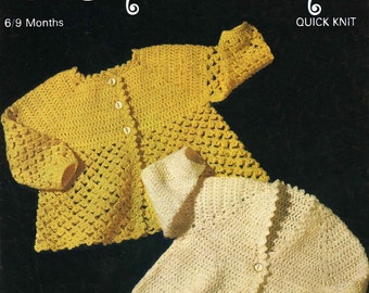 Vintage Baby Matinee Coat / Cardigan, 6-9 months, 4ply, Crochet Pattern 70s (PDF) Sirdar 3092