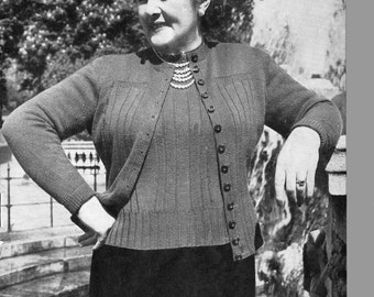 Vintage Ladies Twin Set Cardigan and Jumper, Plus Sizes 44" 46" 48" Bust, 3ply, Knitting Pattern 50s (PDF) P&B 804