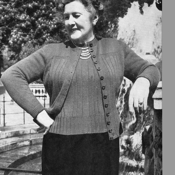 Vintage Ladies Twin Set Cardigan and Jumper, Plus Sizes 44" 46" 48" Bust, 3ply, Knitting Pattern 50s (PDF) P&B 804