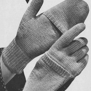 Vintage Gloves with finger mitts, Children&#39;s 10-12 years, Ladies, Men&#39;s in 3ply & 4ply, Knitting Pattern 50s (PDF) Bestway 2521 (A2521)