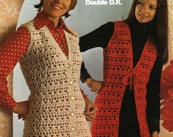 Vintage Ladies Sleeveless Jacket, 32"-38" Bust, DK, Crochet Pattern 70s (PDF) Marriner 1601