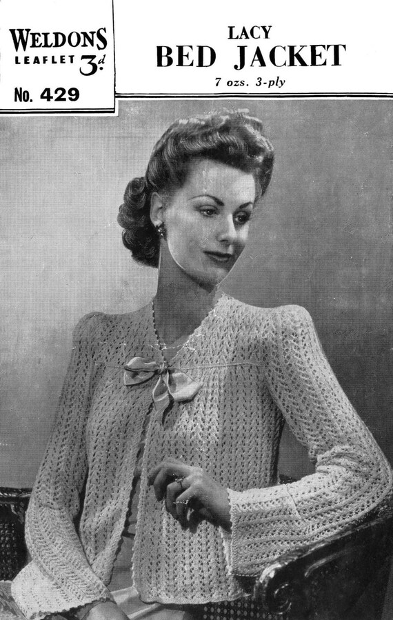 Vintage Ladies Lacy Bed Jacket 3236 Bust 3ply | Etsy