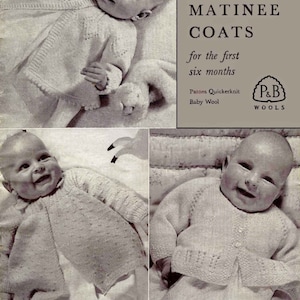 Vintage Baby Matinee Coat / Cardigan 3 Styles, 1-6 months, Quickerknit / Baby Wool, Knitting Pattern, 50s PDF P&B 575 image 1