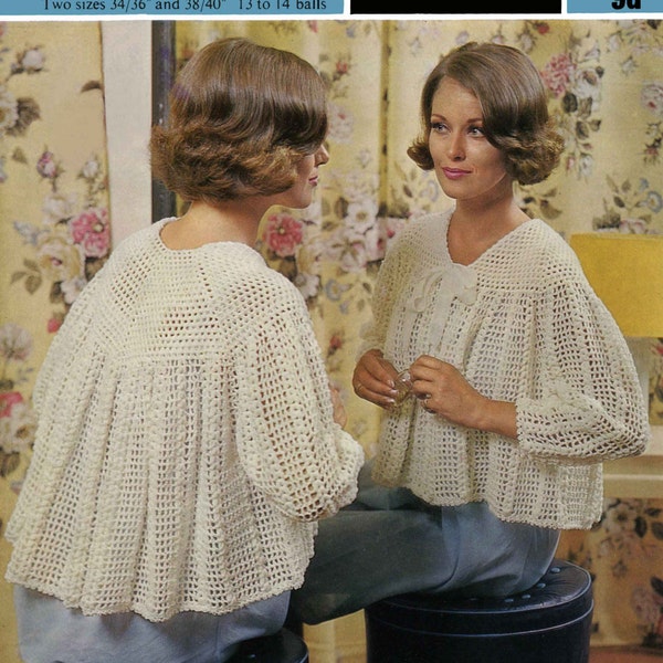 Vintage Ladies Bed Jacket, 3ply, Crochet Pattern, 60s (PDF) Pattern, Sirdar 2473