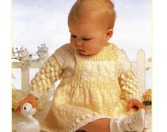 Vintage Baby Sweater and Pinafore Dress, 16"-22" Chest, DK, Knitting Pattern, 80s (PDF) Hayfield 2618