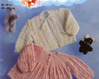 Vintage Baby Matinee Coat, 2 Styles (With Yoke and Ribbon Trimmed), 3ply & 4ply, Knitting Pattern, 80s (PDF) Patons 1178