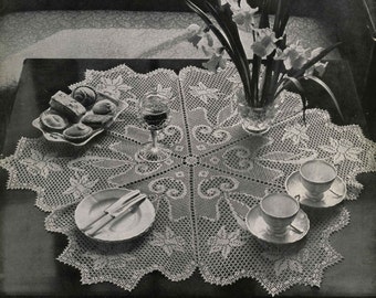 Vintage Daffodil Doily Tablecloth, Crochet Pattern, 50s (PDF) Coats 275