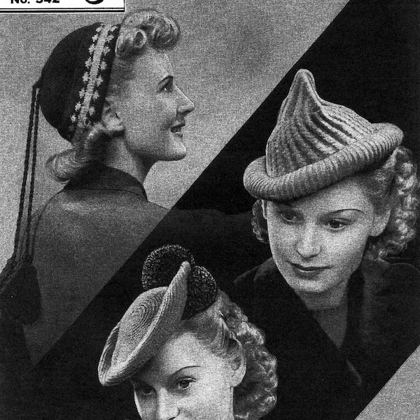 Vintage Ladies Pretty Caps / Hats in Three Styles, 3ply & 4ply, Knitting and Crochet Pattern, 40s (PDF) Bestway 542