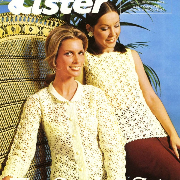 Vintage Ladies Jumper and Cardigan, 34"-36" Bust, DK, Crochet Pattern, 70s (PDF) Lister 2300