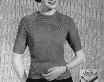 Vintage Ladies Classic Jumper, 34" Bust, 3ply, Knitting Pattern, 40s (PDF) Golden Eagle 886