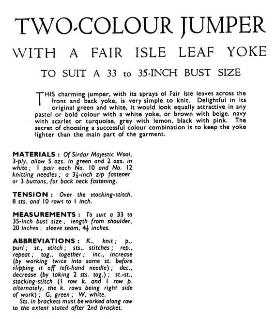 Vintage Ladies Jumper, 3335 Bust, 3ply, Knitting Pattern, 40s / 50s PDF  Pattern Bestway 2085 
