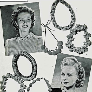 Vintage Delightful Necklace, 6 designs, Crochet Pattern & Sewing Pattern, 40s (PDF) Bestway 585