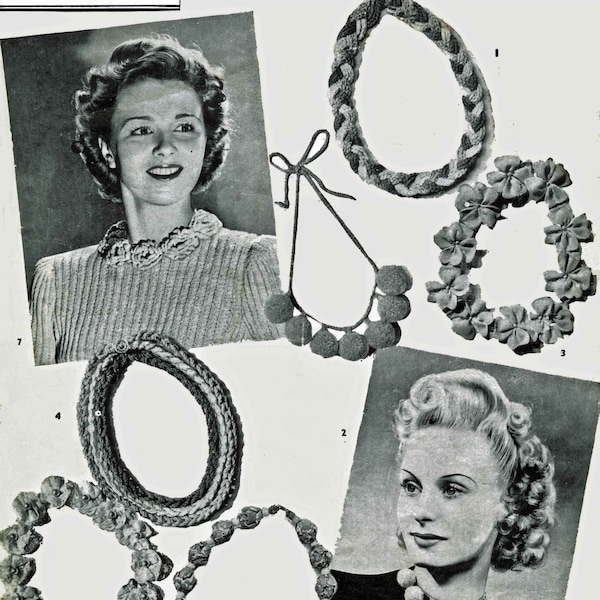 Vintage Delightful Necklace, 6 designs, Crochet Pattern & Sewing Pattern, 40s (PDF) Bestway 585