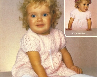 Vintage Baby Toddler Dress, 21", 22", 23" Chest, 4ply, Knitting Pattern 80s (PDF) Sirdar 3305