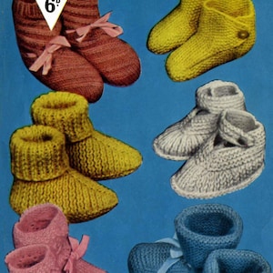 Vintage Baby Bootees and Shoes 6 Styles, Birth to 12 months, 3ply & DK, Knitting Pattern, 50s (PDF) Bestway 3730