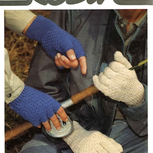 Vintage Men&#39;s Mitts and Gloves, DK, Knitting Pattern 80s (PDF) Robin 13395