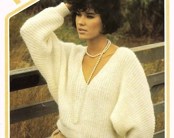 Vintage Ladies Batwing Sweater, DK , Knitting Pattern, 80s (PDF) Wendy 2367