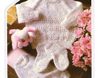 Vintage Baby Set, Sweater / Jumper, Pants and Socks, 18"-22" Chest, DK, Knitting Pattern, 80s (PDF) Wendy 438