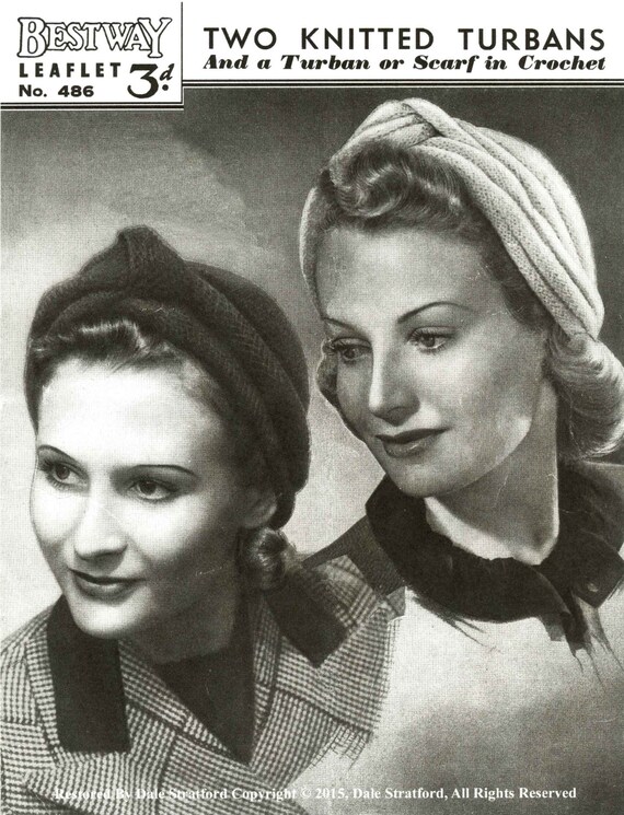 Vintage Ladies Turban Knitting Pattern in 2ply and Turban & - Etsy