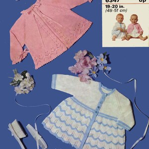 Vintage Baby Coats in 2 styles, Raglan with picot edging & Scalloped in contrasting colour, 3ply, Knitting Pattern, 70s (PDF) Patons 6347