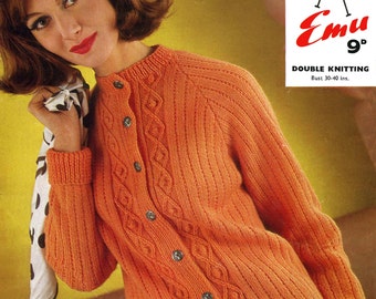 Vintage Ladies Cardigan, 30"-40", DK, Knitting Pattern 60s (PDF) Emu 2393