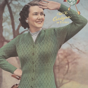 Vintage Ladies W.X. Cardigan, 36&quot;/38&quot;/40&quot; Bust, 3ply, Knitting Pattern, 50s (PDF Pattern) Emu 166