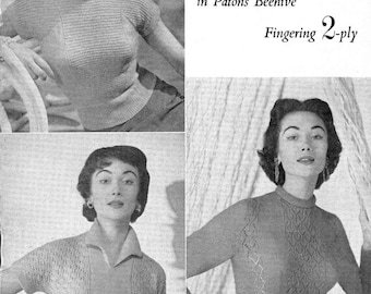 Vintage jaren 1950 damestrui breipatroon: drie stijlen (pdf)