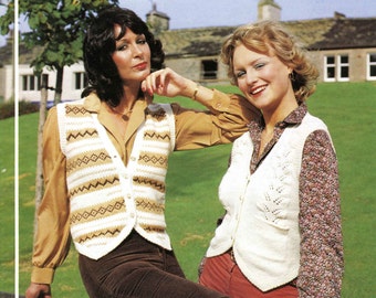 Vintage Ladies Fairisle Waistcoat and Lacy Waistcoat, 32"-42" Bust, DK, Knitting Pattern, 70s (PDF) King Cole 404