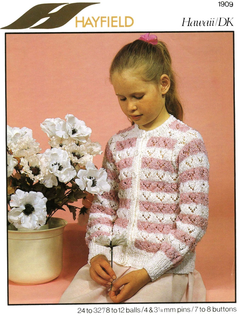 Vintage Girl's Cardigan, DK, Knitting Pattern, 70s PDF Hayfield 1909 image 1