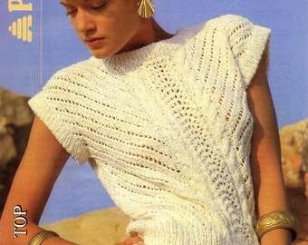 Vintage Ladies Lace Stitch Top, 30"-42" Bust, DK, Knitting Pattern 80s (PDF) Patons 8246