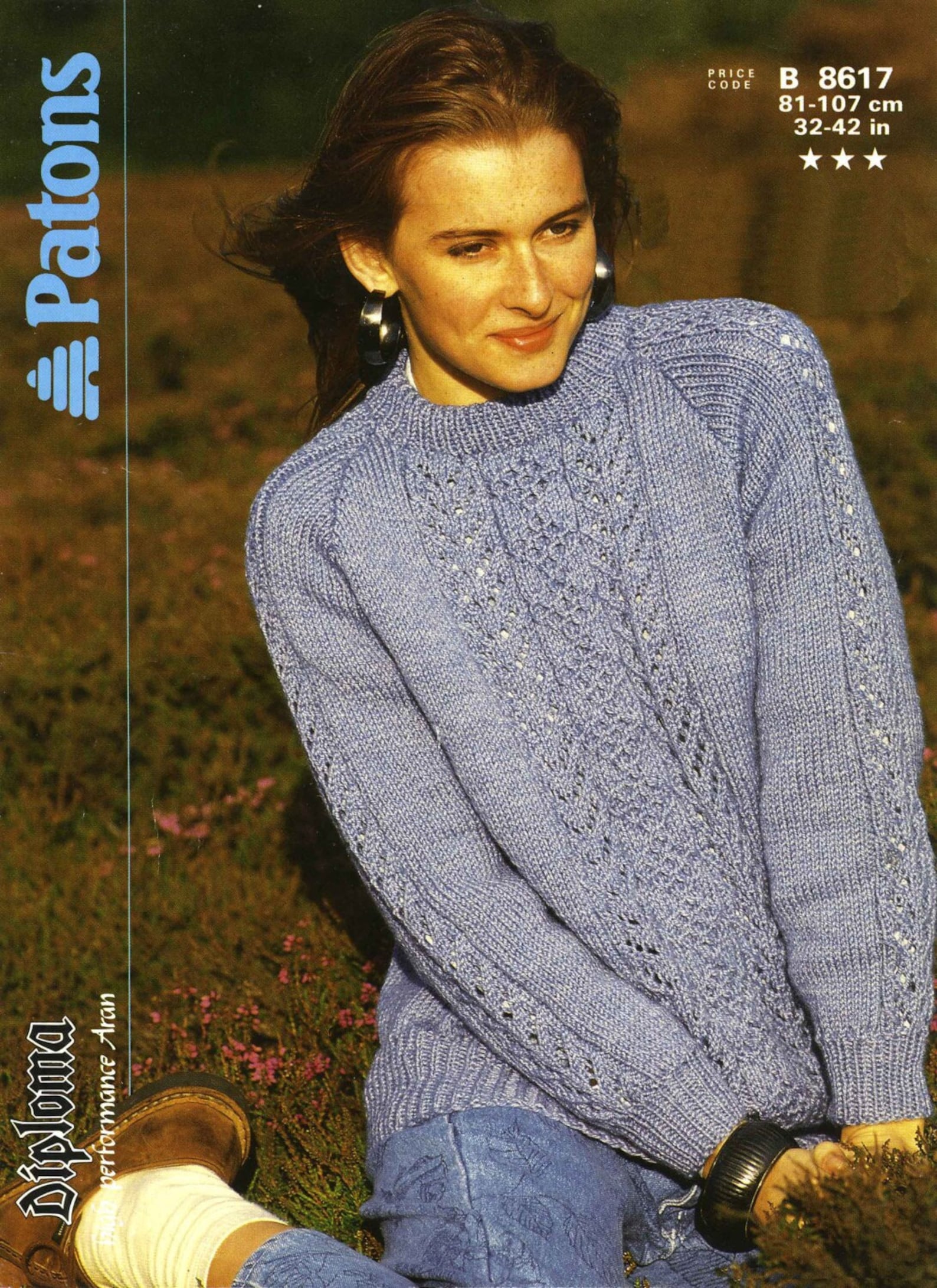 Vintage Lace Panel Aran Sweater Knitting Pattern (32-42