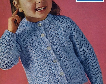 Vintage Girl Cardigan, 21"-28" Chest, DK, Knitting Pattern, 70s (PDF) Bairnswear 1798